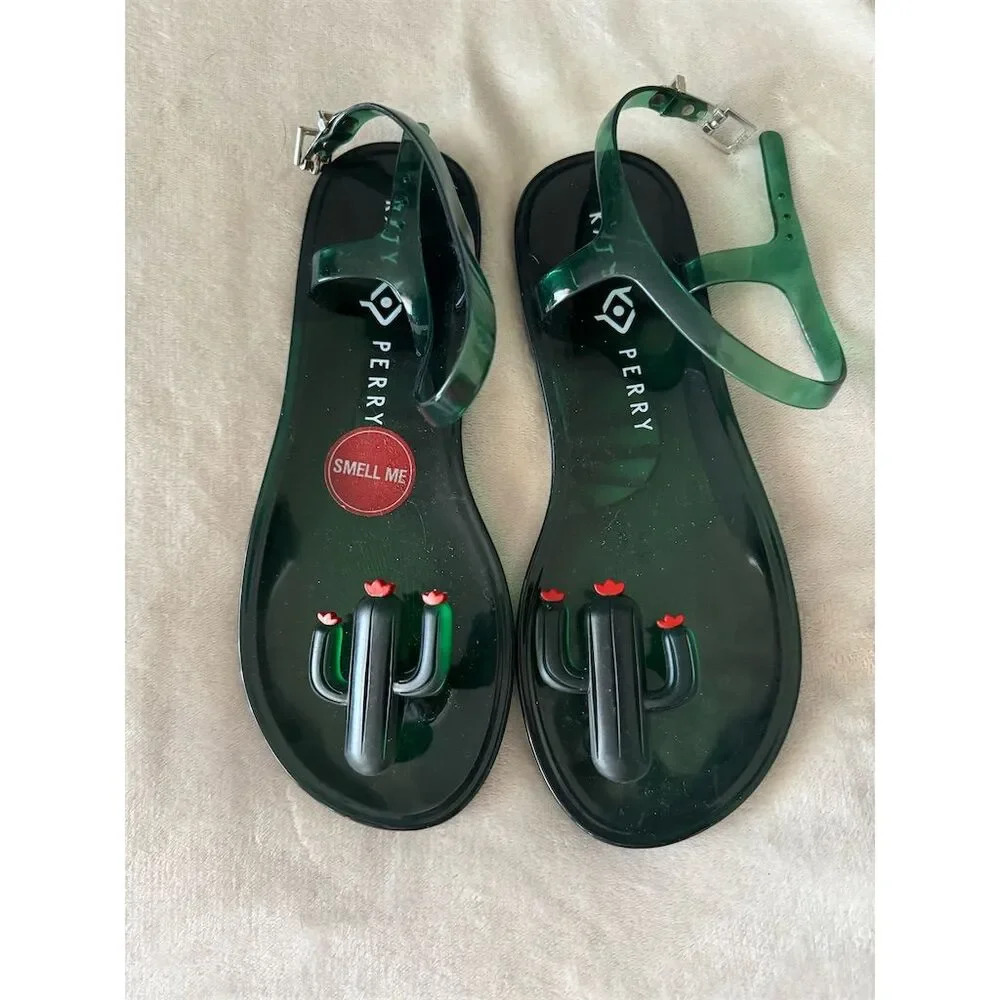 Katy Perry Women's Green Cactus Scented Jelly Sandals Size 8